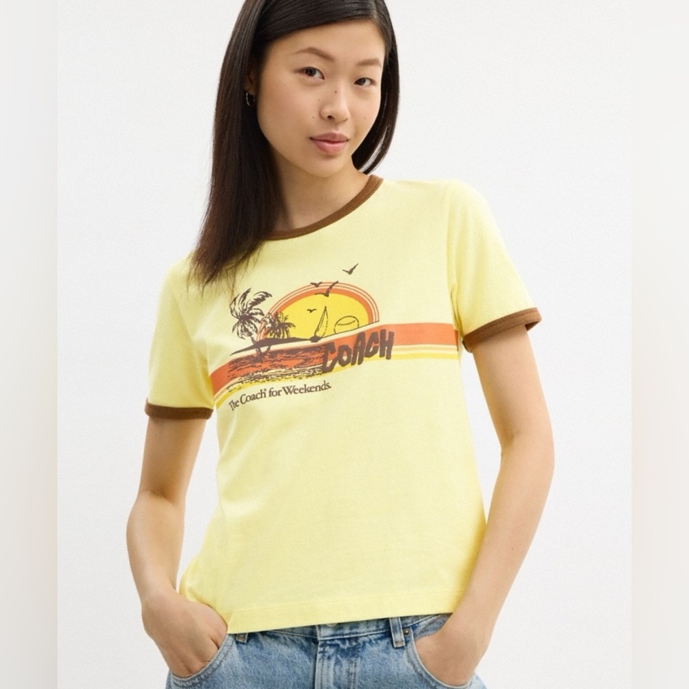 Coach Women's 70 s Surf Sunny Yellow Ringer Tee